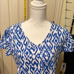 Denim&Co Blue and White Ikat Blouse